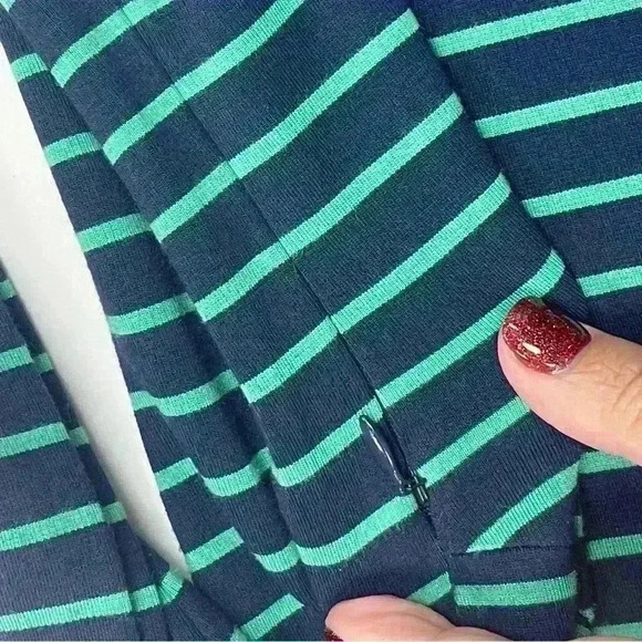 Sail to Sable Navy Blue Green Striped Long Sleeve Dress Gold Buttons Sz S EUC - Picture 7 of 9